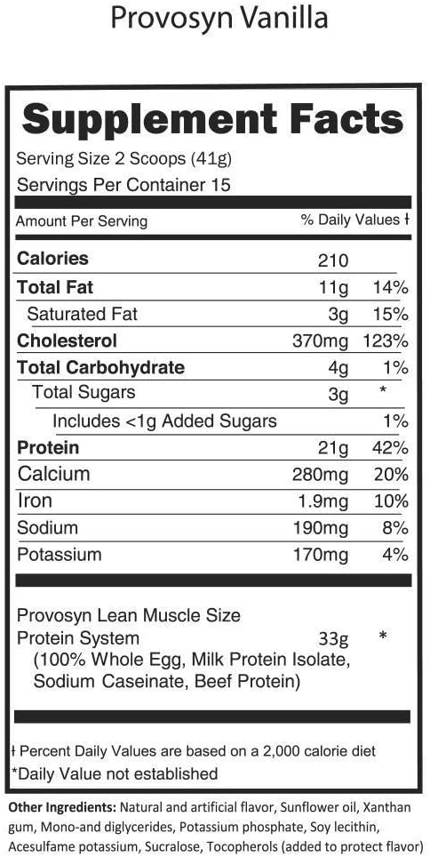 PROVOSYN. The Original Ultra-Premium Whole Egg, Milk (Casein + Whey) and Beef Protein Powder. Fast Muscle Building + Recovery. Perfect for Hard Gainers. Vanilla Flavor, 616 g The Mature Users Protein.