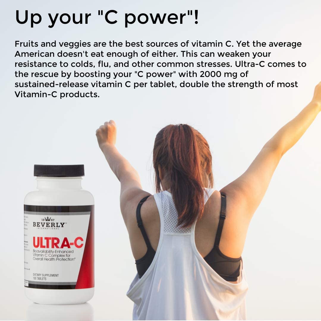 Beverly International Ultra-C, 100 Sustained-Release Vitamin C Tabs. Support Immune Health, Antioxidant Levels and Protect Against Exercise Induced Muscle Damage. Pharmaceutical grade, Boost your C!