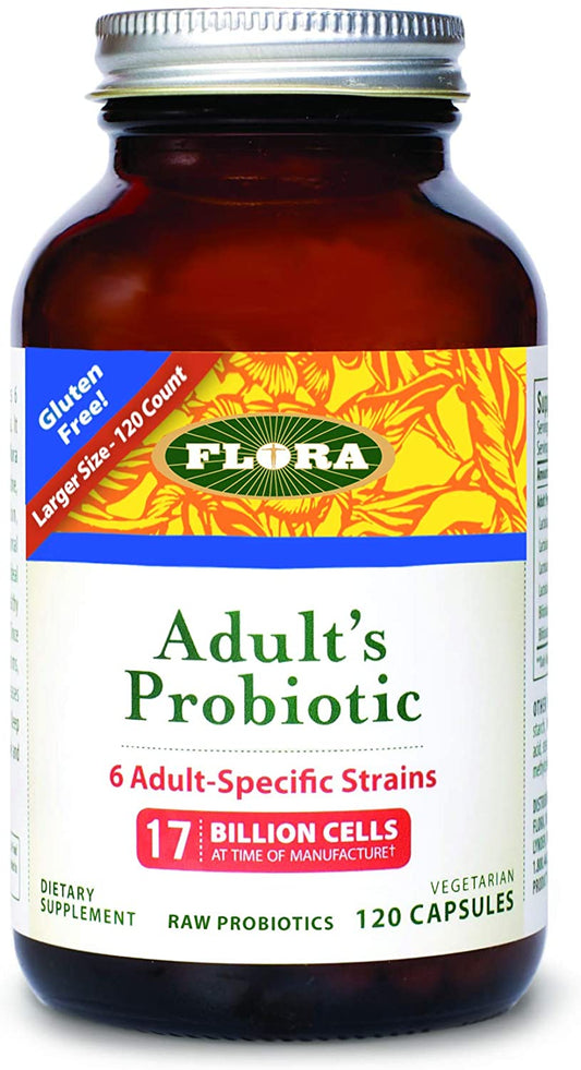 Flora, Adult's Probiotic Blend, Six Adult-Specific Strains, Gluten Free, Raw Probiotic with 17 Billion Cells, 120 Vegetarian Capsules