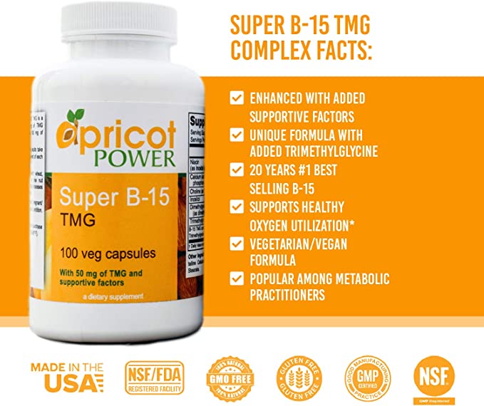 Apricot Power, Super B-15 Non Toxic Pangamic Acid - Health Oxygen Levels & Energy - 100 Veg Caps