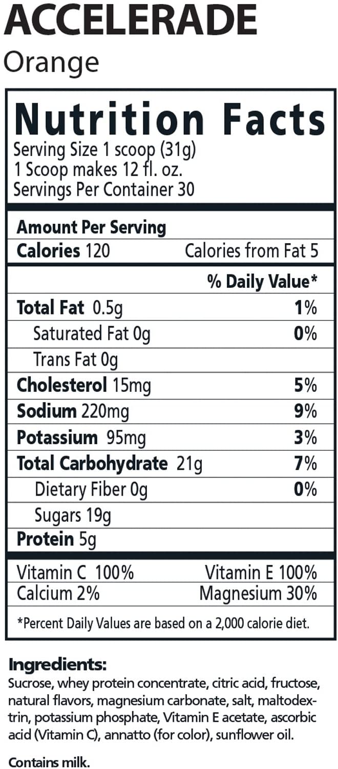 Pacific Health, Accelerade, All Natural Sport Hydration Drink Mix with Protein, Carbs, and Electrolytes for Superior Energy Replenishment - Net Wt. 4.11 lb., 60 serving (Orange)