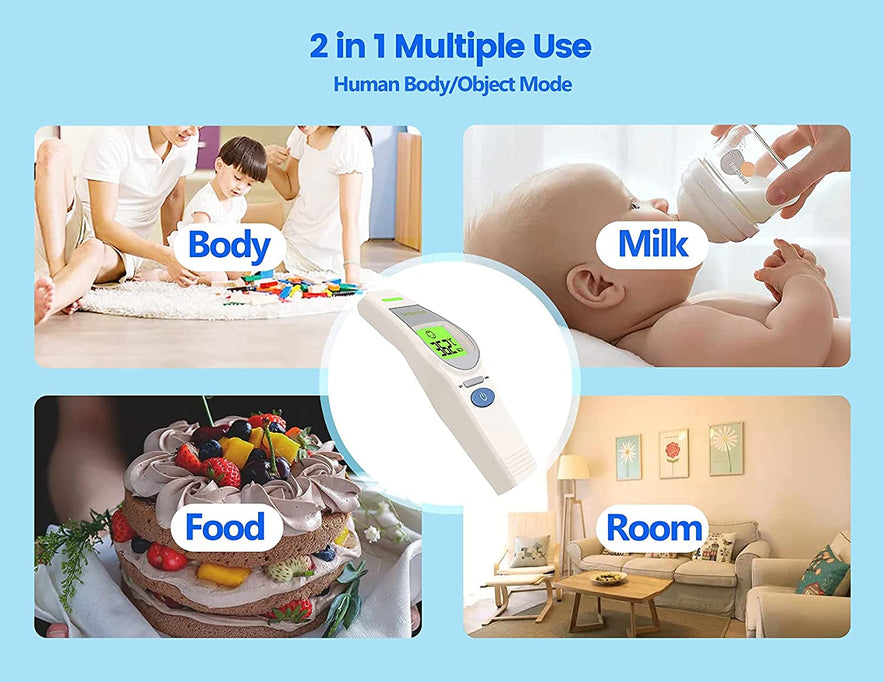SmileCare, Infrared Forehead Ear Thermometer Non-Contact Digital for Adults and Baby, Instant Readings with Fever Alarm and Object Mode，20 Memory Function（Beige