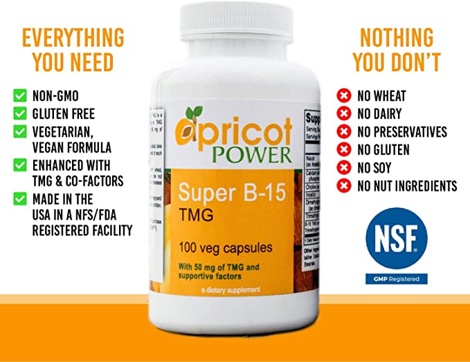 Apricot Power, Super B-15 Non Toxic Pangamic Acid - Health Oxygen Levels & Energy - 100 Veg Caps