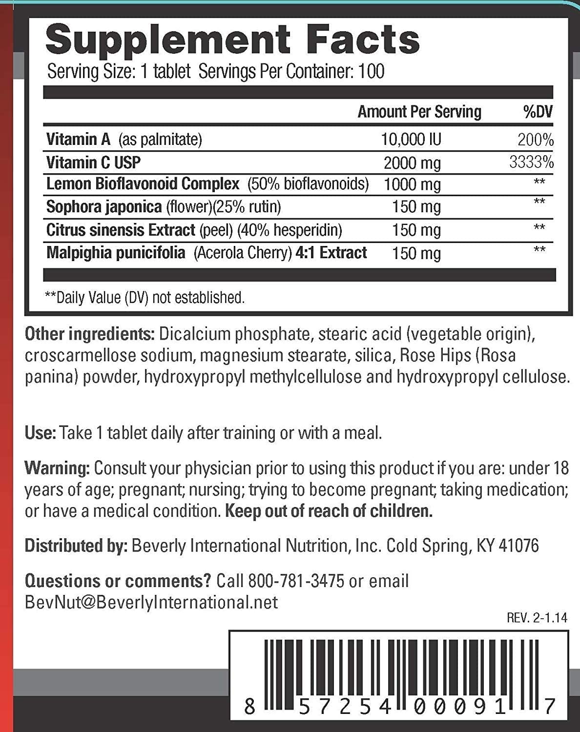 Beverly International Ultra-C, 100 Sustained-Release Vitamin C Tabs. Support Immune Health, Antioxidant Levels and Protect Against Exercise Induced Muscle Damage. Pharmaceutical grade, Boost your C!