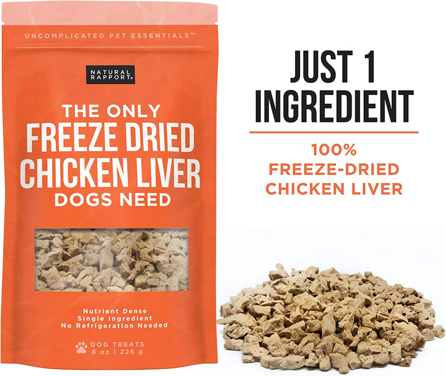 Natural Rapport, Chicken Liver Dog Treats - The Only Freeze Dried Chicken Liver Dogs Need - Grain-Free Chicken Bites, Dog Treats for Small and Large Dogs (8 oz.)